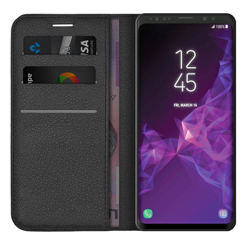Leather Wallet Case & Card Holder Pouch for Samsung Galaxy S9+ (Black)